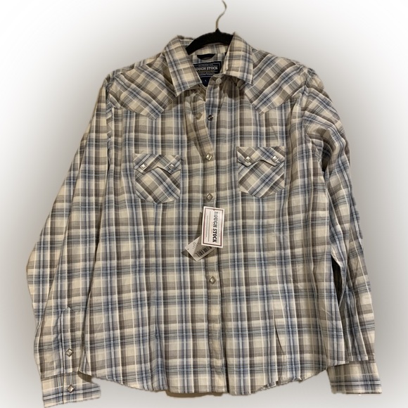 Rough Stock Panhandle Slim women’s size L Pearl Snap western buttons shirt new - Picture 1 of 9